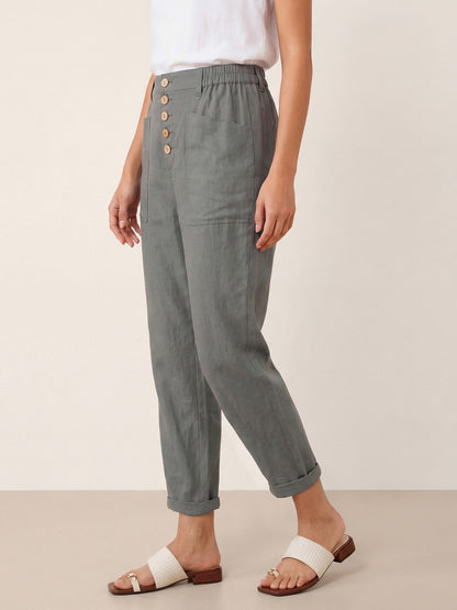 Linen Simple Button Fly Trousers HEIDI LINTICO