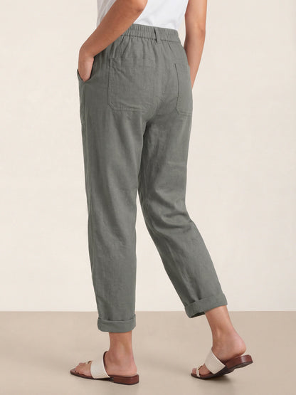 Linen Simple Button Fly Trousers HEIDI LINTICO