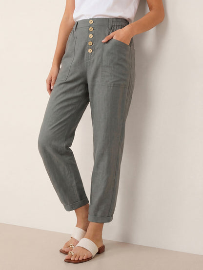 Linen Simple Button Fly Trousers HEIDI LINTICO