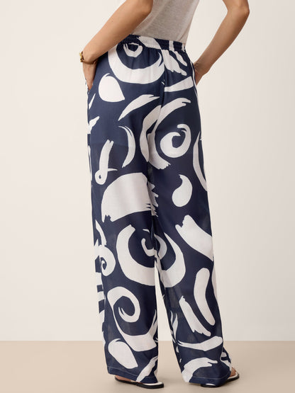Linen Abstract-Print Straight-Leg Pants ORLA LINTICO