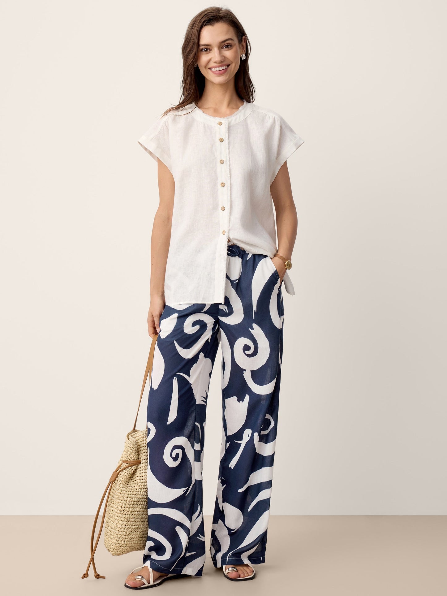 Linen Abstract-Print Straight-Leg Pants ORLA LINTICO