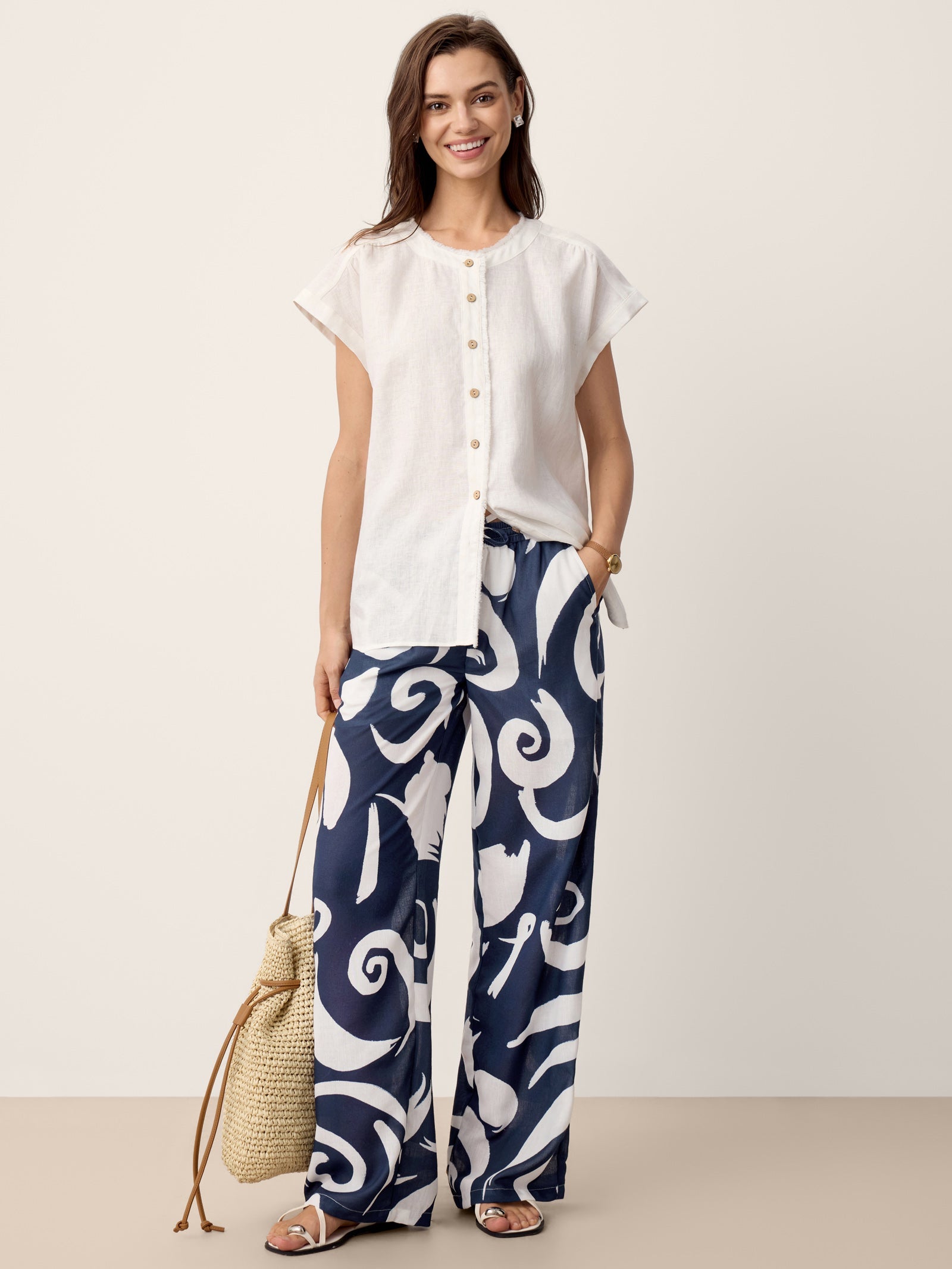 Linen Abstract-Print Straight-Leg Pants ORLA LINTICO