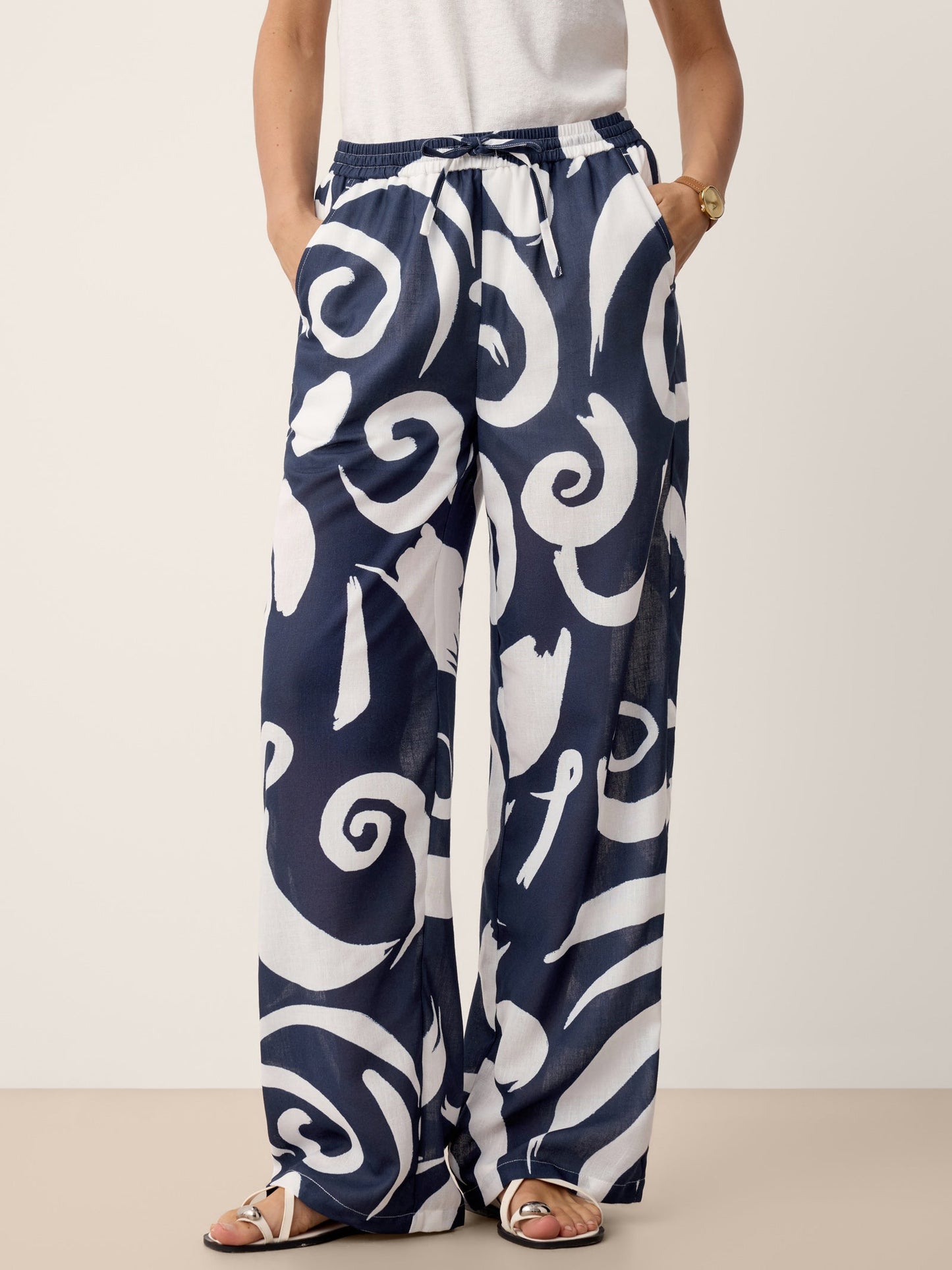 Linen Abstract-Print Straight-Leg Pants ORLA LINTICO