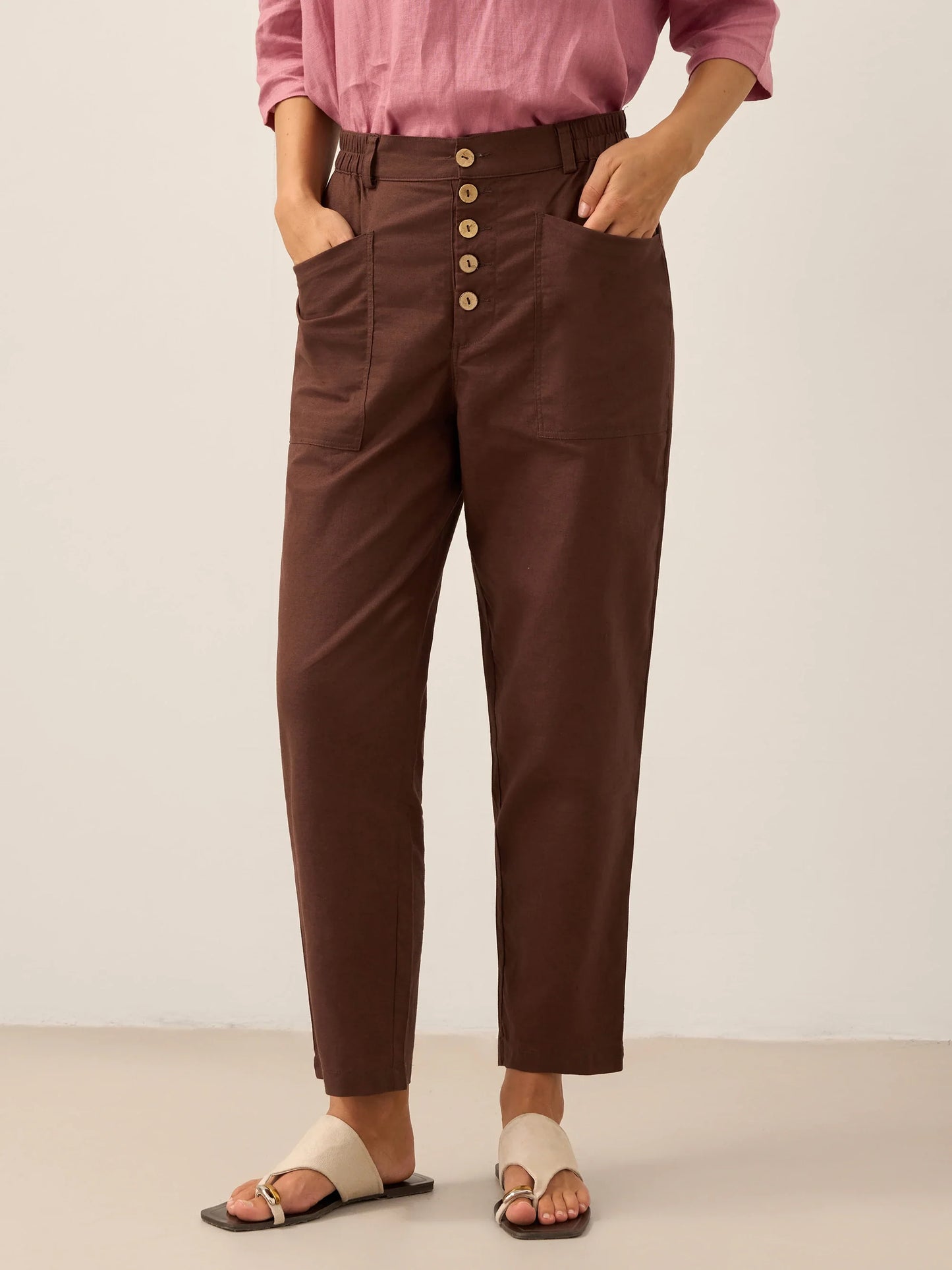 Linen Simple Button Fly Trousers HEIDI LINTICO