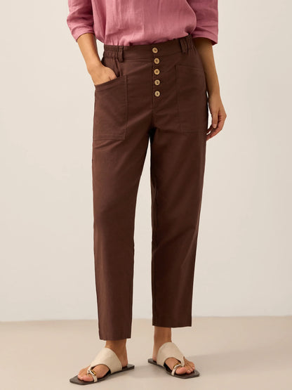 Linen Simple Button Fly Trousers HEIDI LINTICO