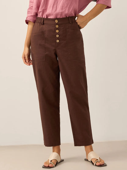 Linen Simple Button Fly Trousers HEIDI LINTICO