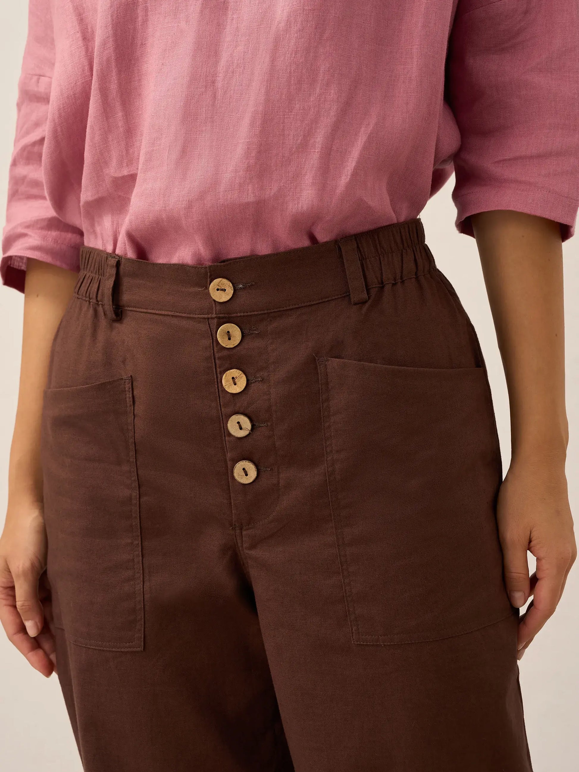 Linen Simple Button Fly Trousers HEIDI LINTICO