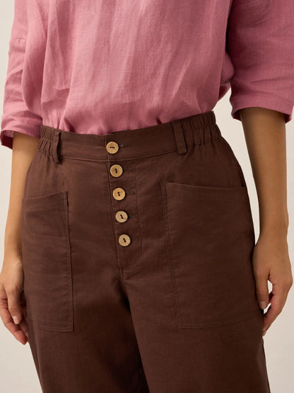 Linen Simple Button Fly Trousers HEIDI LINTICO