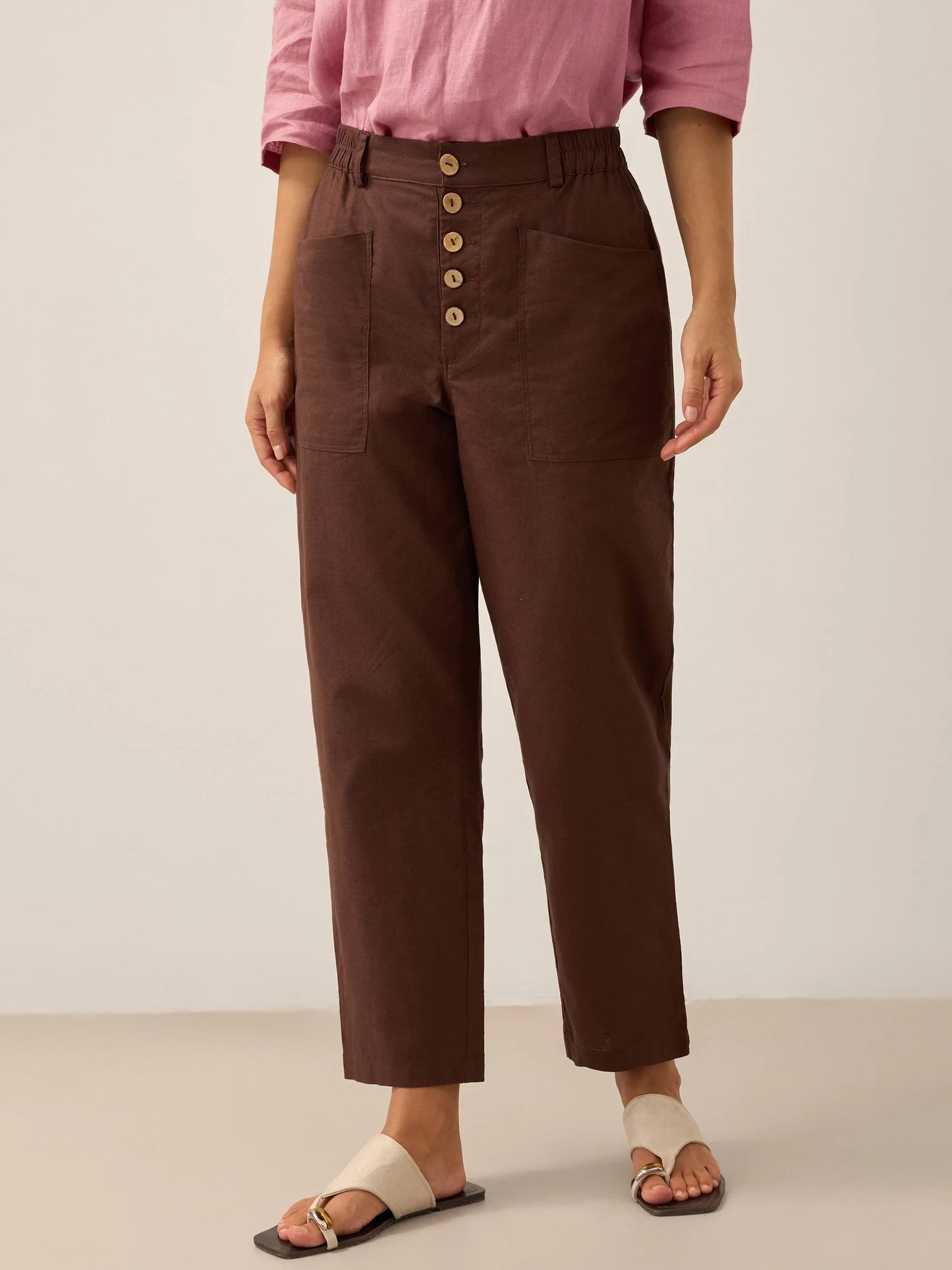 Linen Simple Button Fly Trousers HEIDI LINTICO