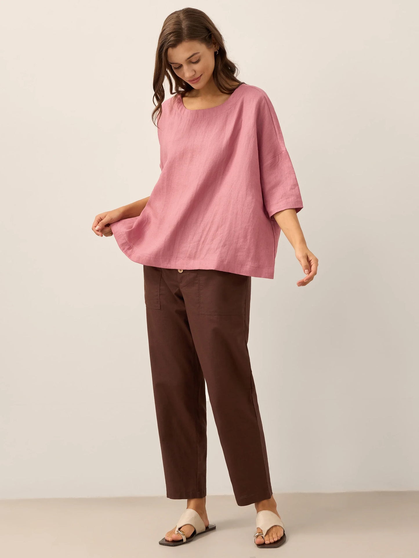 Linen Simple Button Fly Trousers HEIDI LINTICO