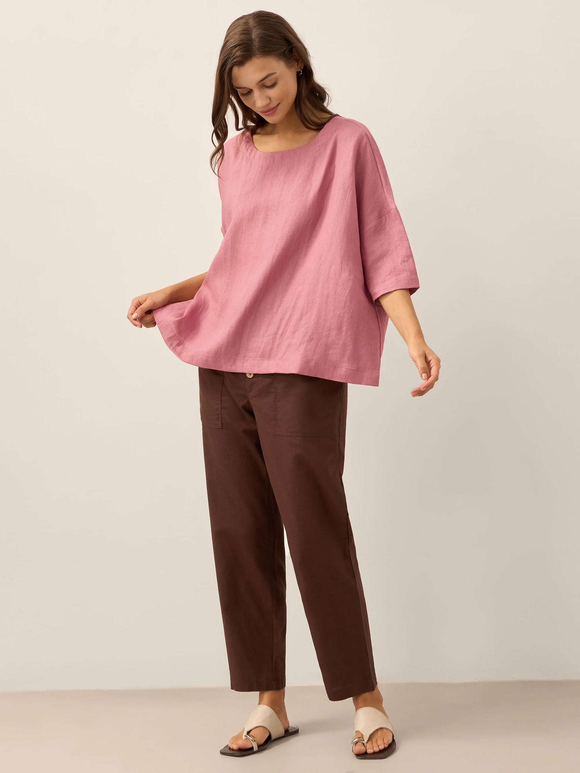 Linen Simple Button Fly Trousers HEIDI LINTICO