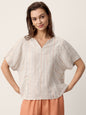 Linen Split-Neck Drop-Shoulder Top KIERA LINTICO