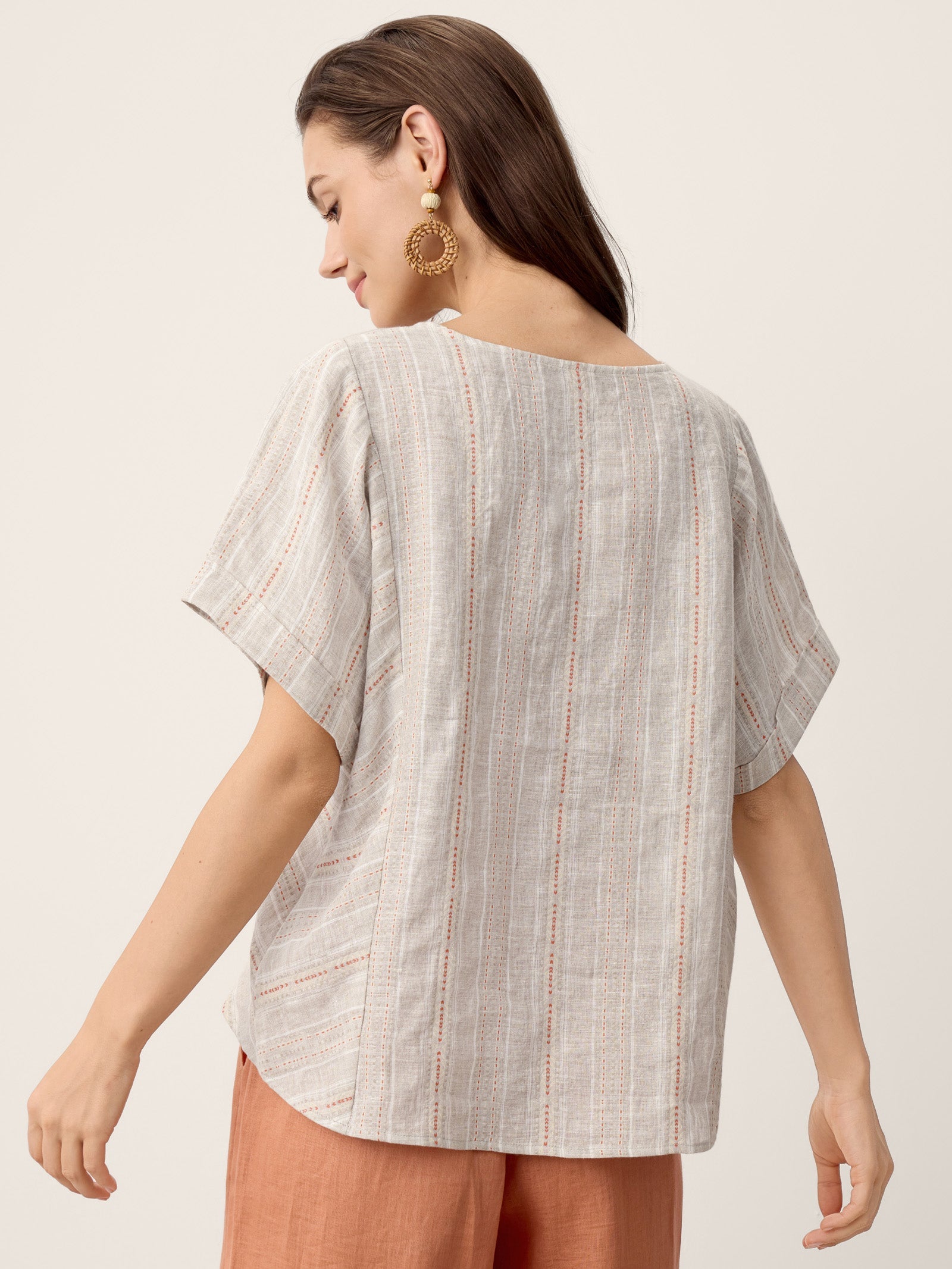 Linen Split-Neck Drop-Shoulder Top KIERA LINTICO