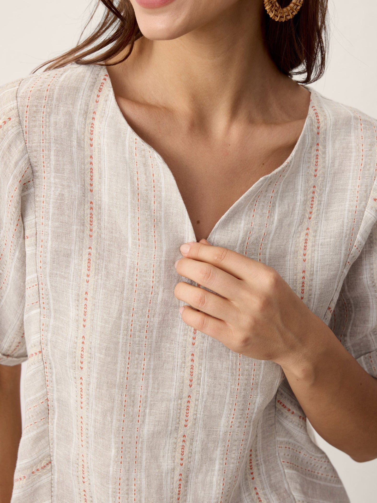 Linen Split-Neck Drop-Shoulder Top KIERA LINTICO