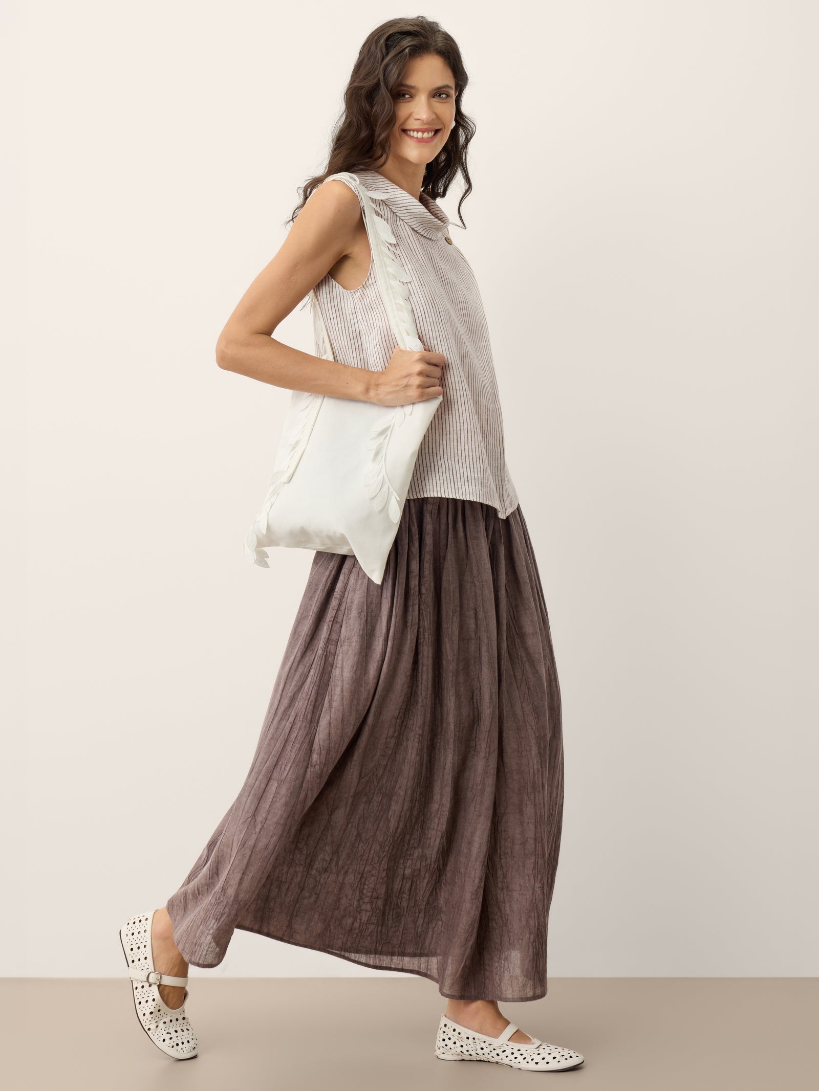 Lyocell Textured Pleated Waist Skirt ROSAMUND LINTICO