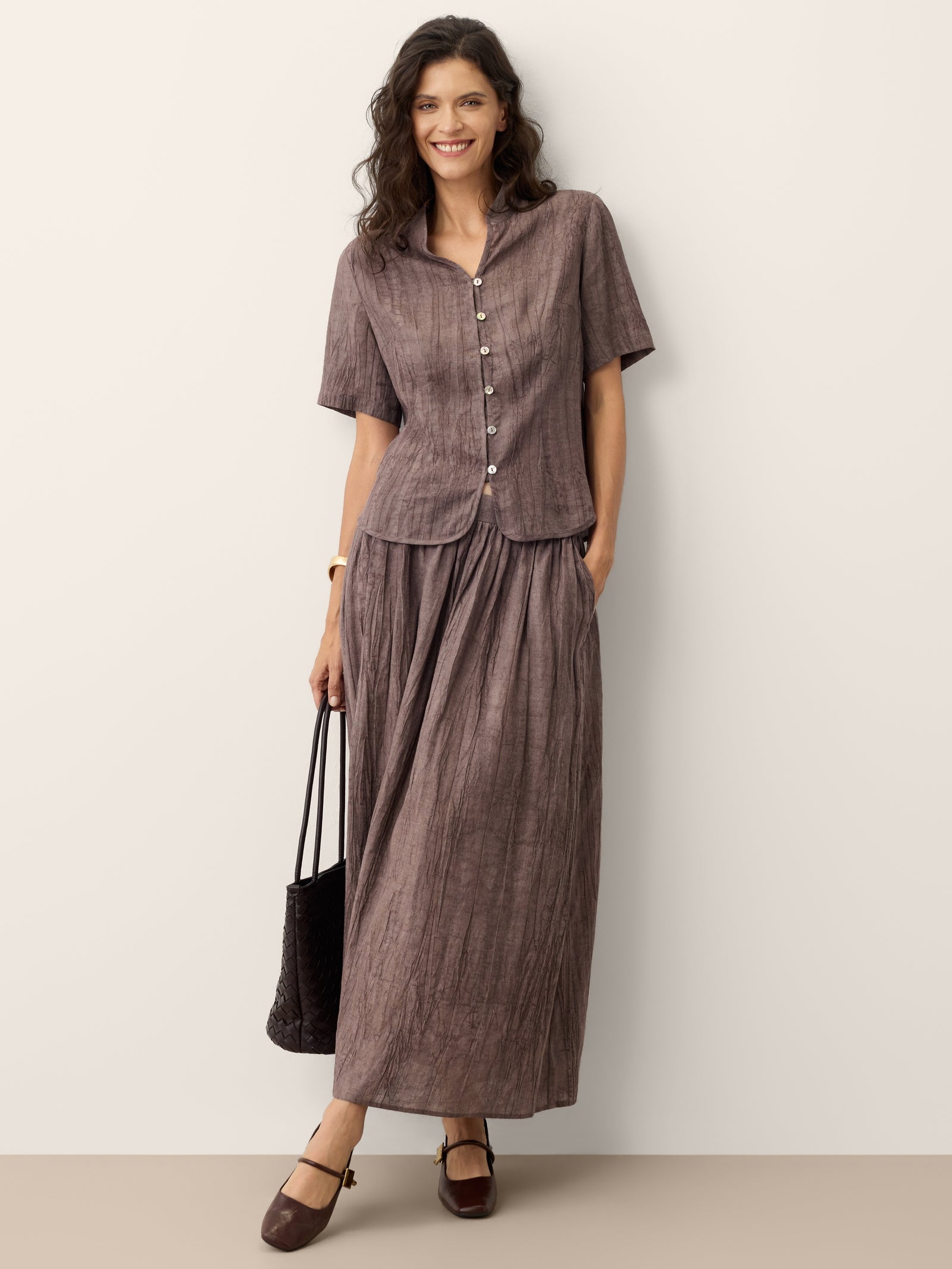 Lyocell Textured Pleated Waist Skirt ROSAMUND LINTICO
