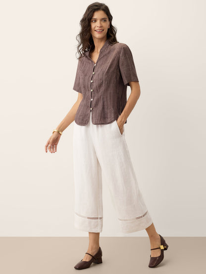 Lyocell Textured Stand Collar Shirt Jacket PHILIPPA LINTICO