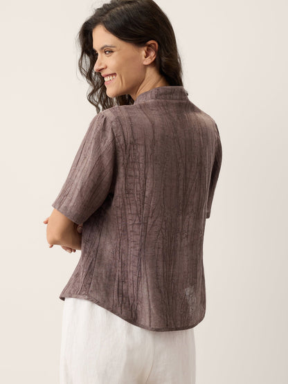Lyocell Textured Stand Collar Shirt Jacket PHILIPPA LINTICO