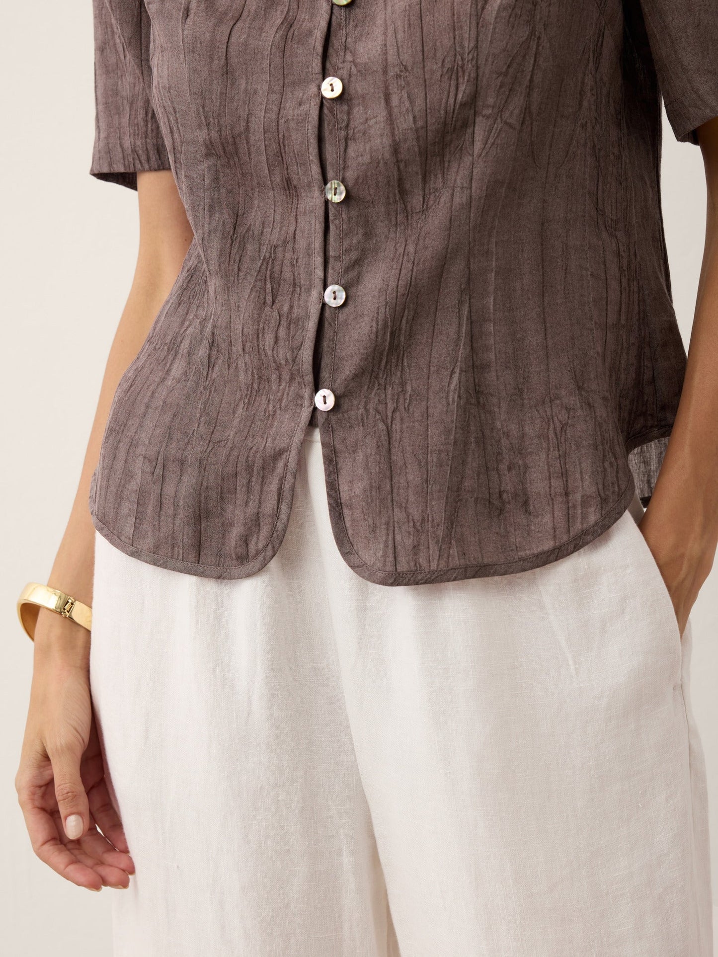 Lyocell Textured Stand Collar Shirt Jacket PHILIPPA LINTICO