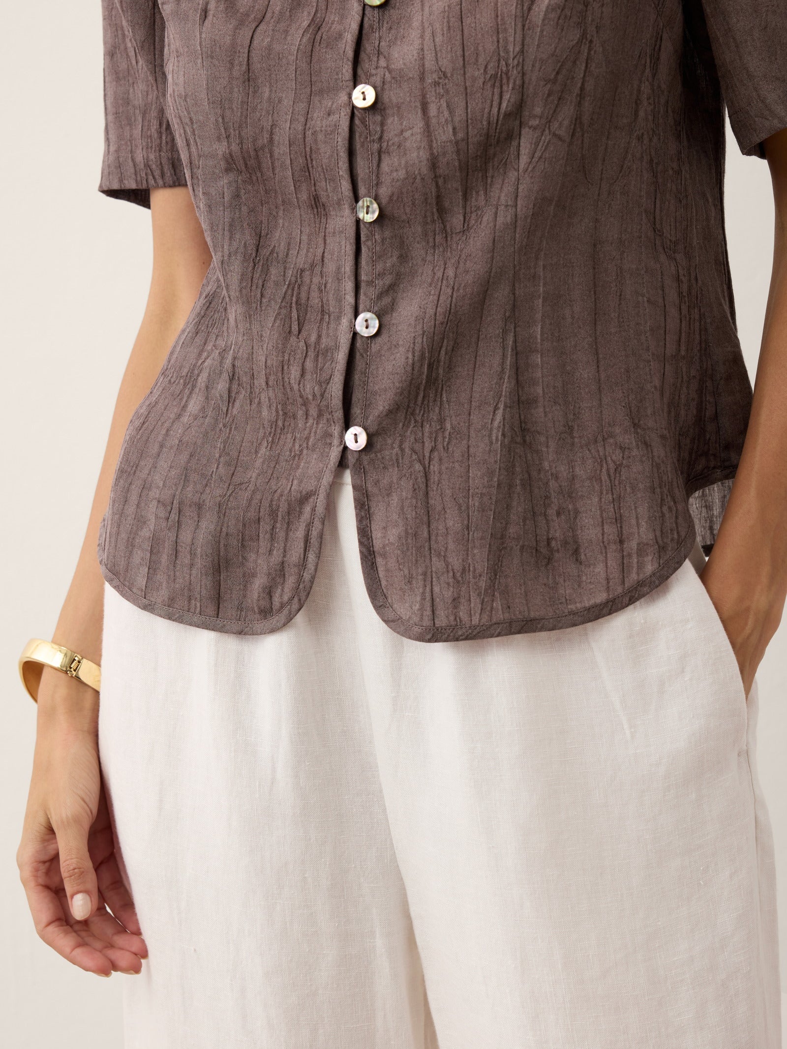 Lyocell Textured Stand Collar Shirt Jacket PHILIPPA LINTICO