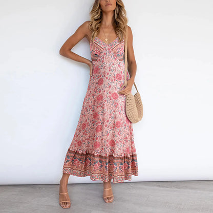 Women's Casual Boho Floral V-Neck Summer Dress