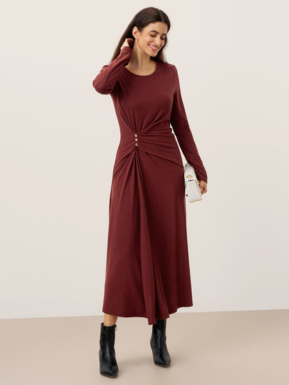 Wool Lyocell Side-Waist Ruched Maxi Dress ELSINORE