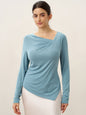 Wool Lyocell Twisted V-Neck Ruched Top NATALIE