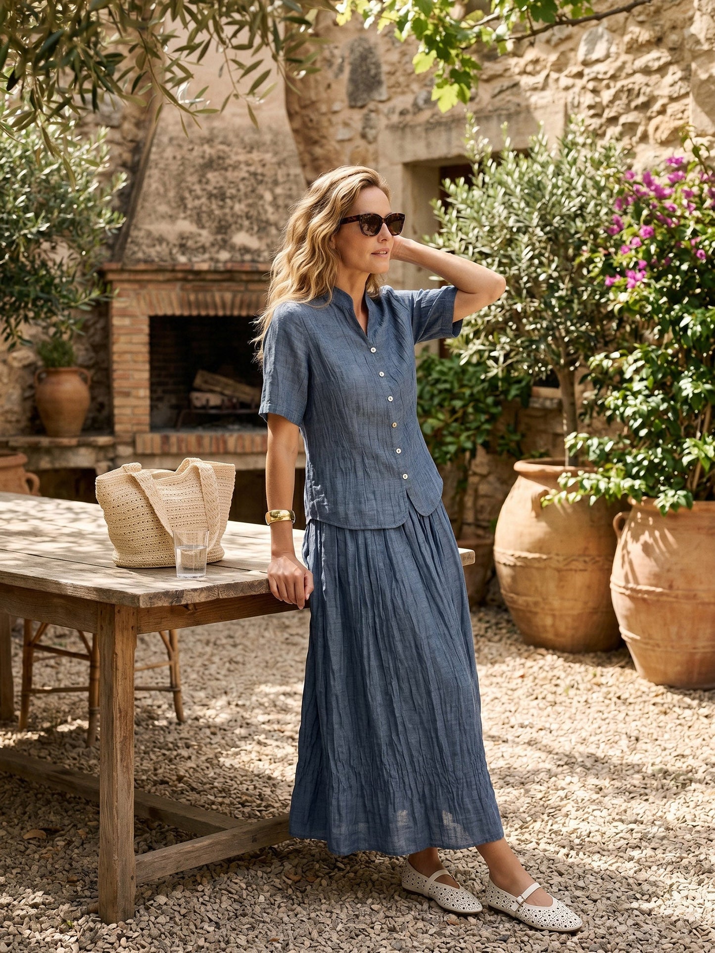 Lyocell Textured Pleated Waist Skirt ROSAMUND LINTICO