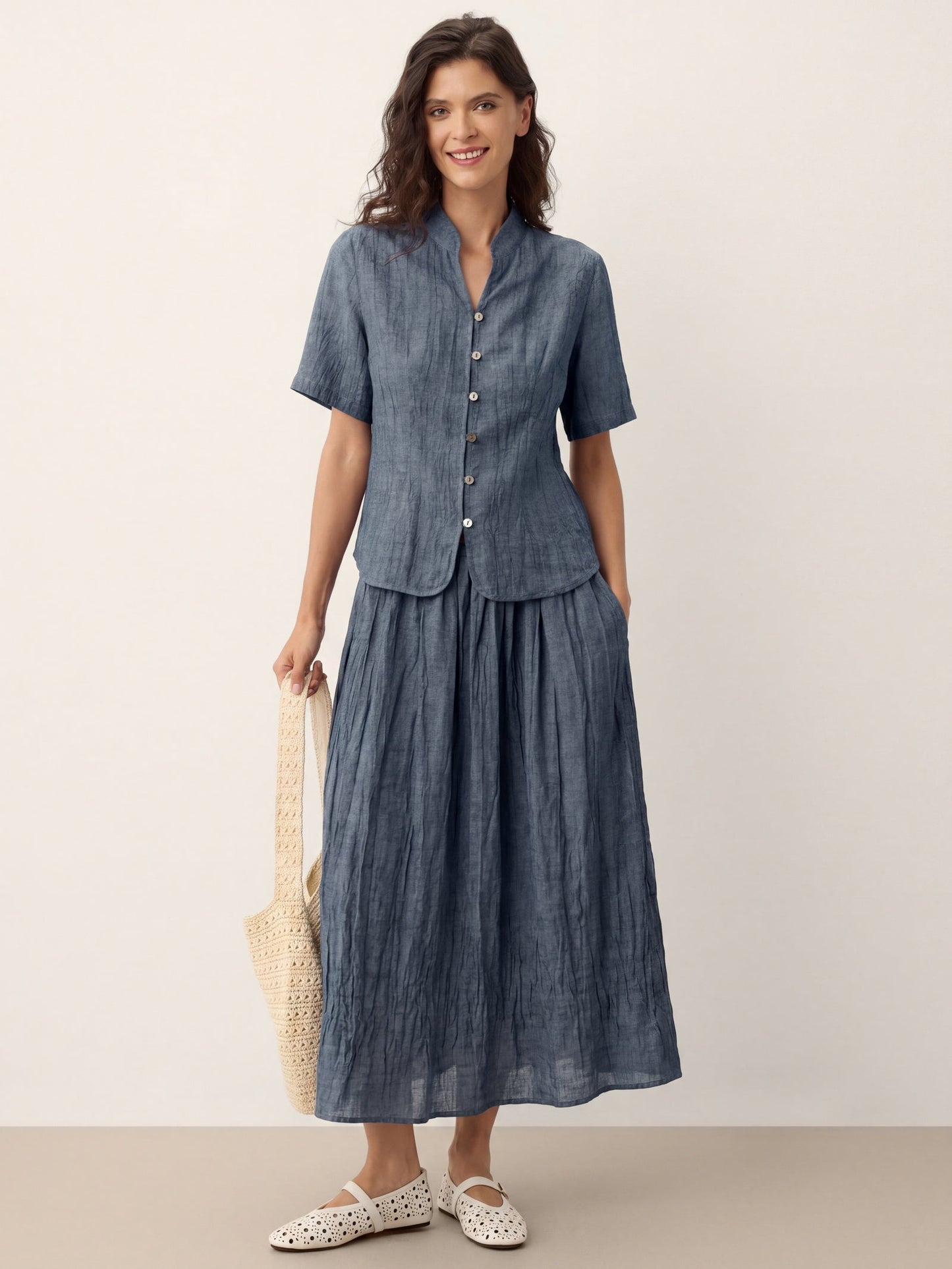 Lyocell Textured Stand Collar Shirt Jacket PHILIPPA LINTICO