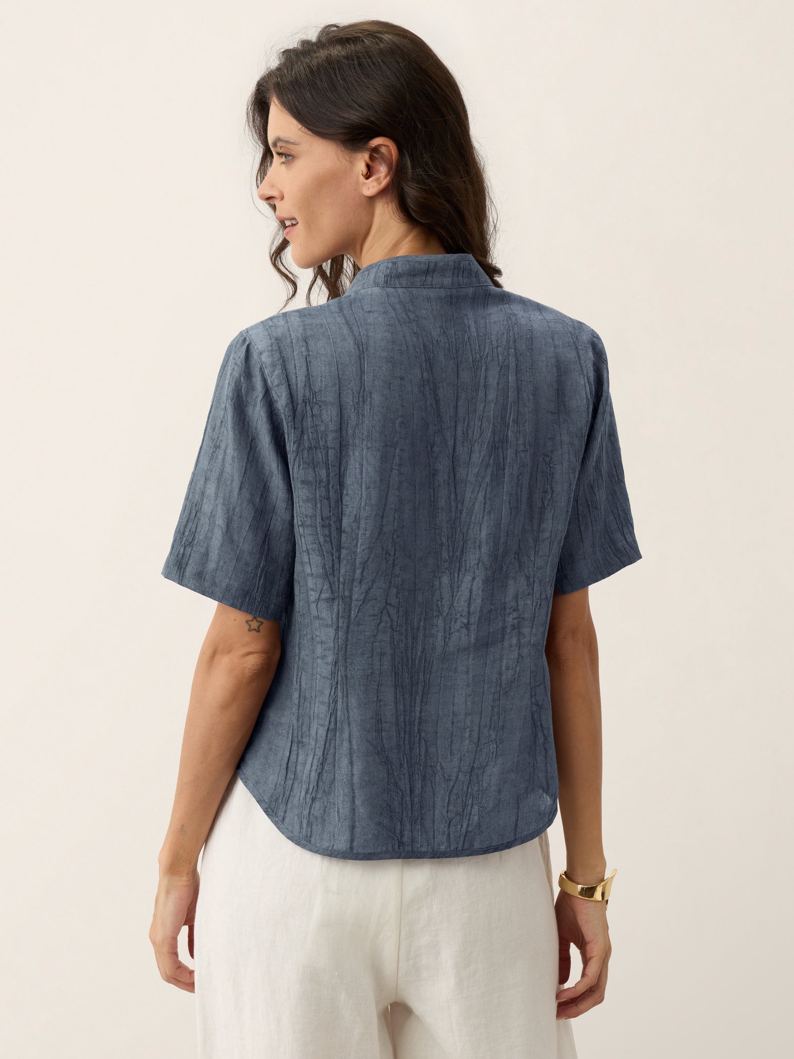 Lyocell Textured Stand Collar Shirt Jacket PHILIPPA LINTICO