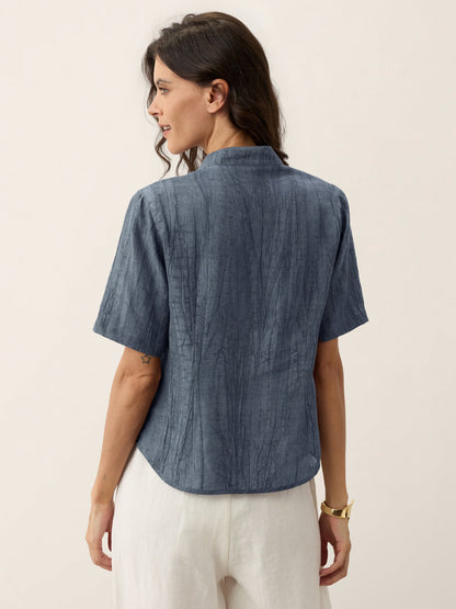 Lyocell Textured Stand Collar Shirt Jacket PHILIPPA LINTICO