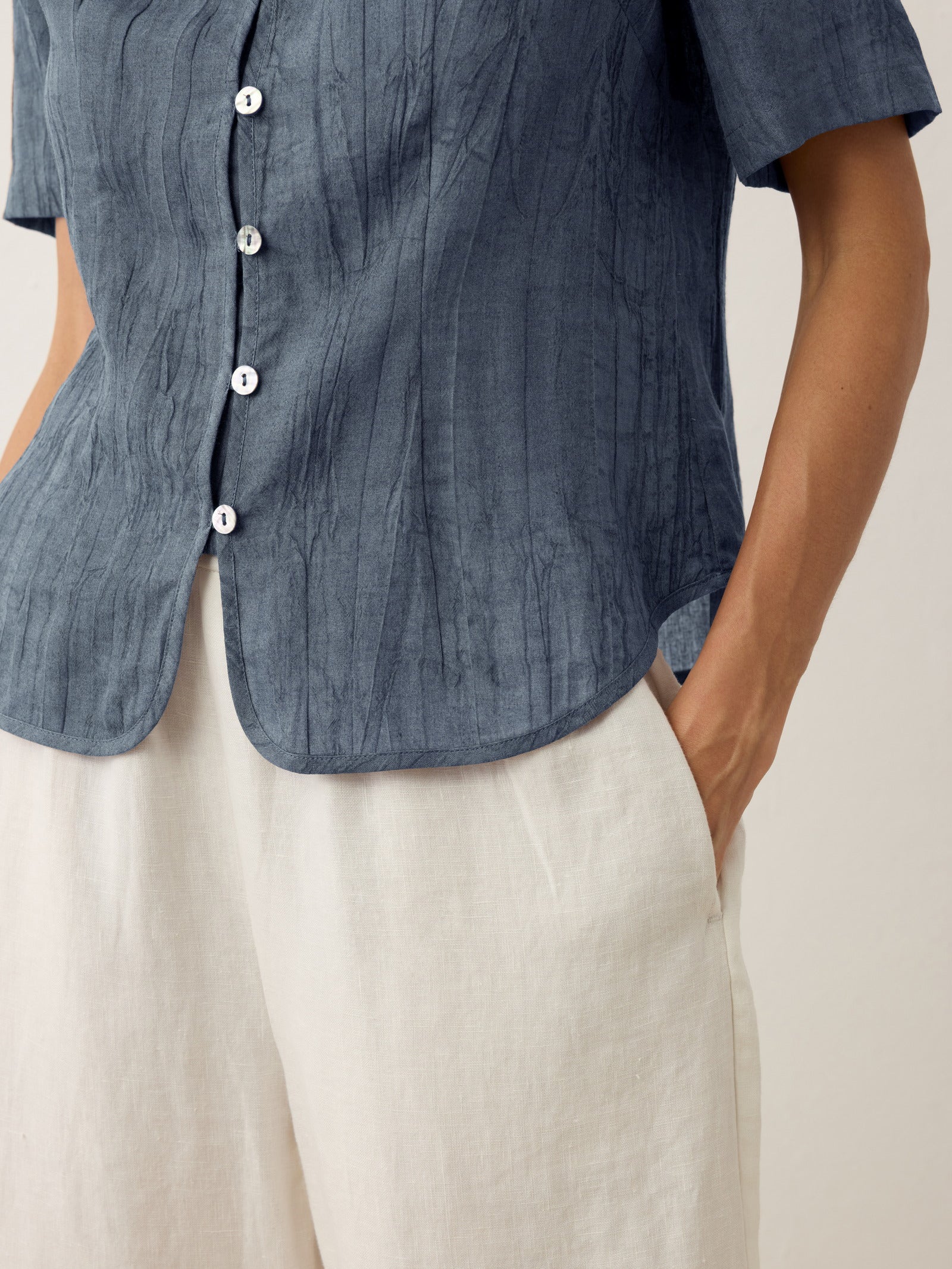 Lyocell Textured Stand Collar Shirt Jacket PHILIPPA LINTICO