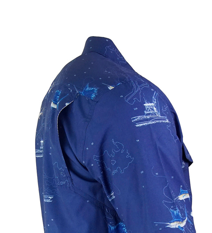 Men's Marine Charts UV Vented Fishing Shirt Hook & Tackle