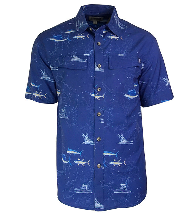 Men's Marine Charts UV Vented Fishing Shirt Hook & Tackle
