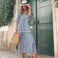 Women's Boho Floral Maxi Dress with Drawstring V Neck