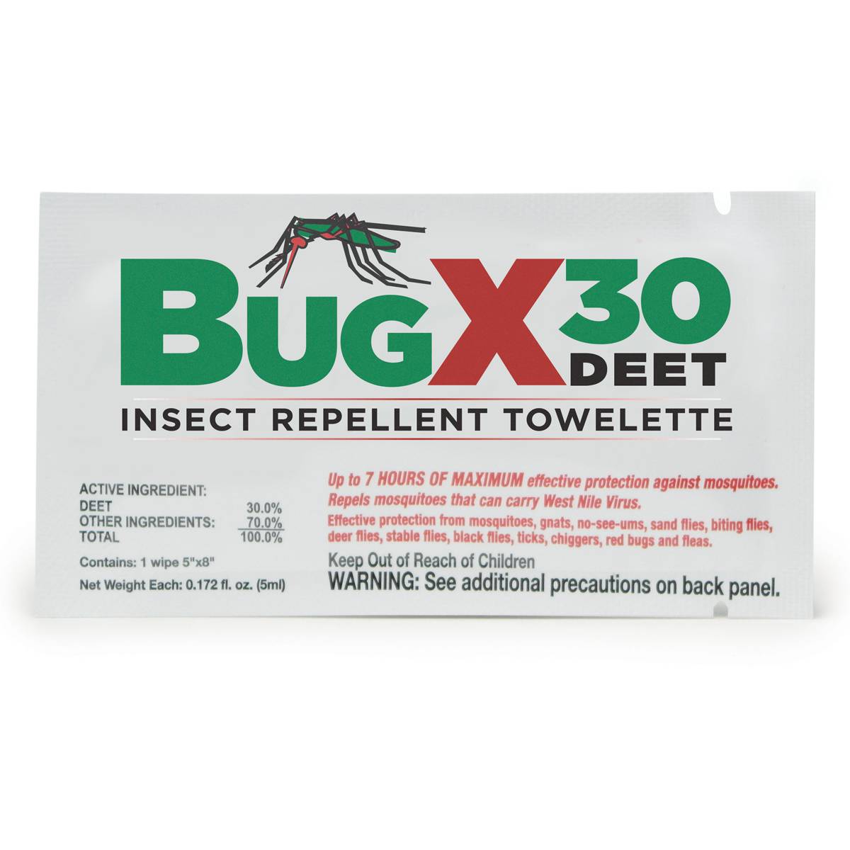 BUGX Insect Repellant Towelette, 30% DEET - 1 each quakekits.com