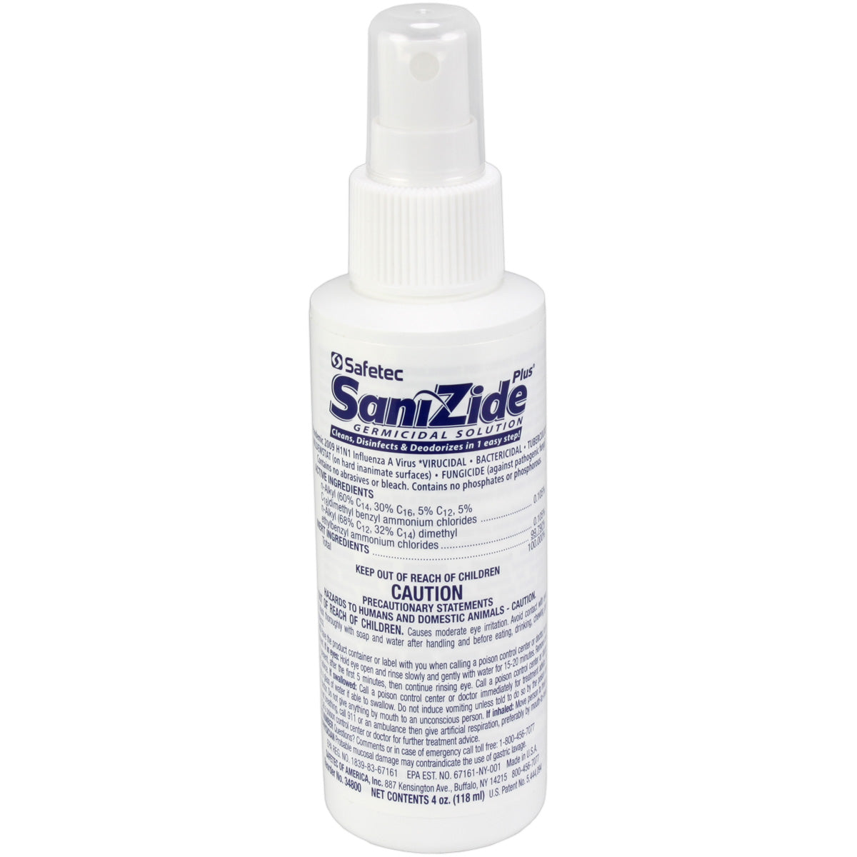 Sanizide Plus environmental surface germicidal solution, 4 oz. plastic bottle with pump spray, 1 ea. quakekits.com