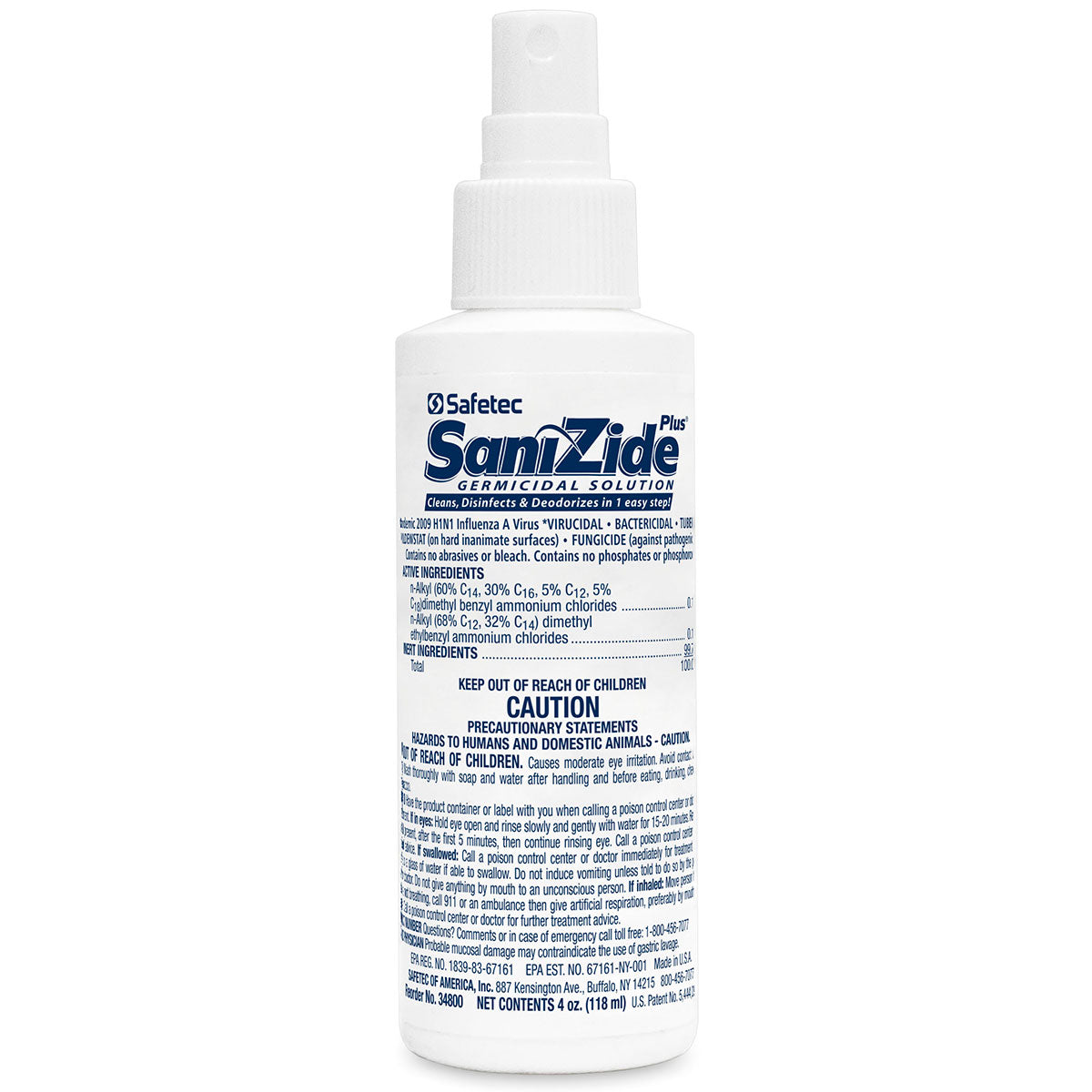 Sanizide Plus environmental surface germicidal solution, 4 oz. plastic bottle with pump spray, 1 ea. quakekits.com