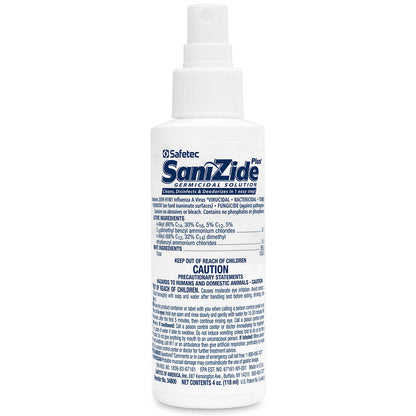 Sanizide Plus environmental surface germicidal solution, 4 oz. plastic bottle with pump spray, 1 ea. quakekits.com
