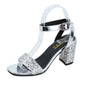 Style Open Toe Chunky Heel Rhinestone Pumps