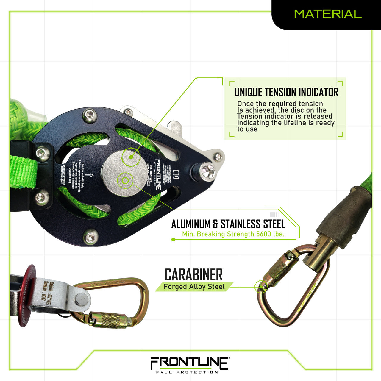 Frontline HLK1004 4-person 100' Adjustable Horizontal Lifeline System with 6' Anchor Straps VM Hardware