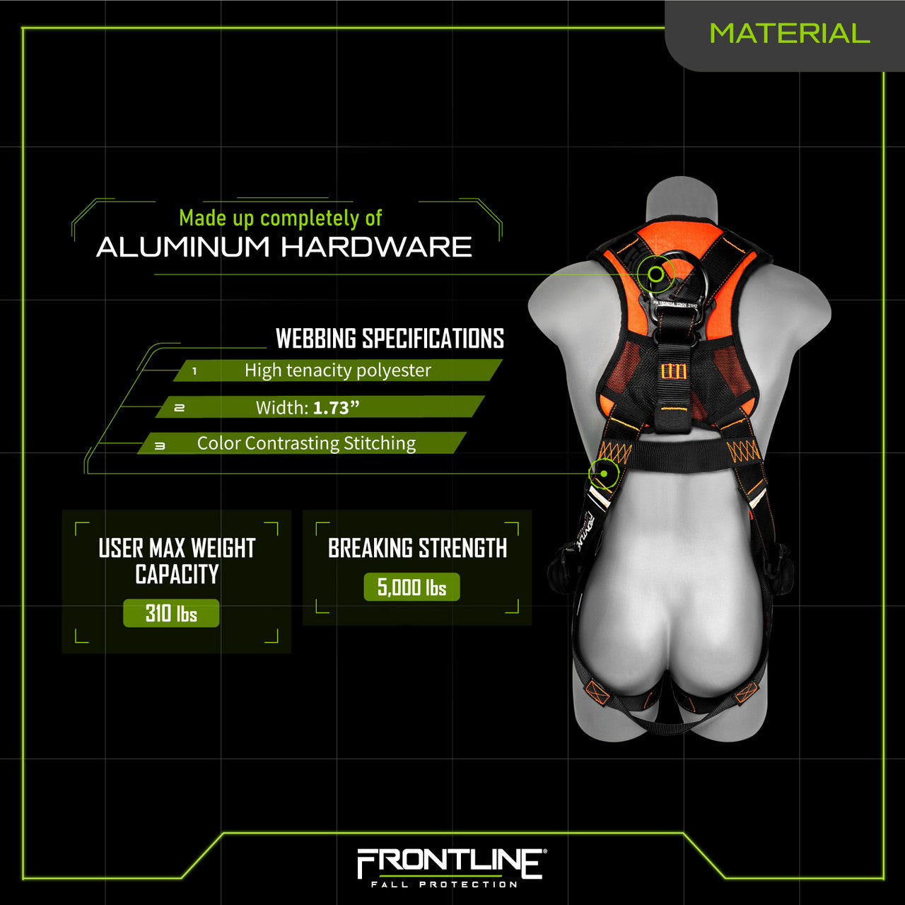 Frontline 110VTB Combat Lite Vest Style Harness with Aluminum Hardware and Suspension Trauma Straps M/L VM Hardware