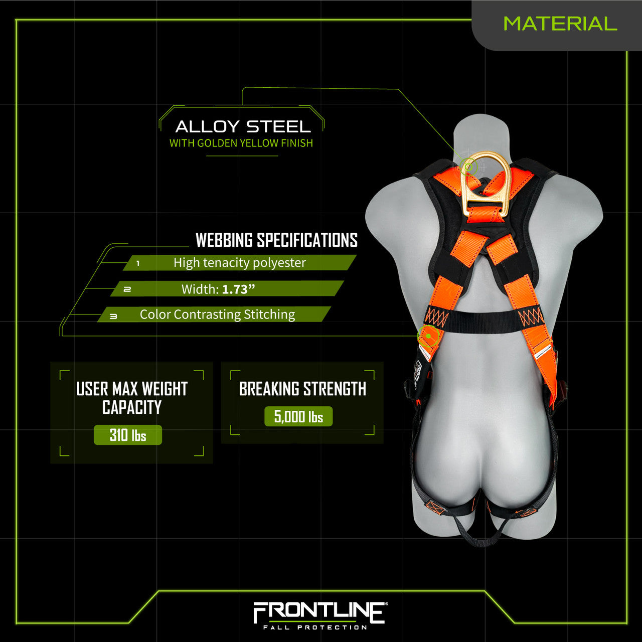 Frontline 50VTB Combat Economy Series Full Body Harness with Tongue Buckle Belt M/L VM Hardware