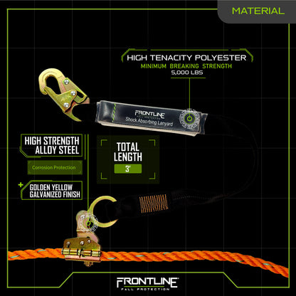 Frontline RGSS58ES Self-tracking Rope Grab 5/8" with 3' Lanyard VM Hardware