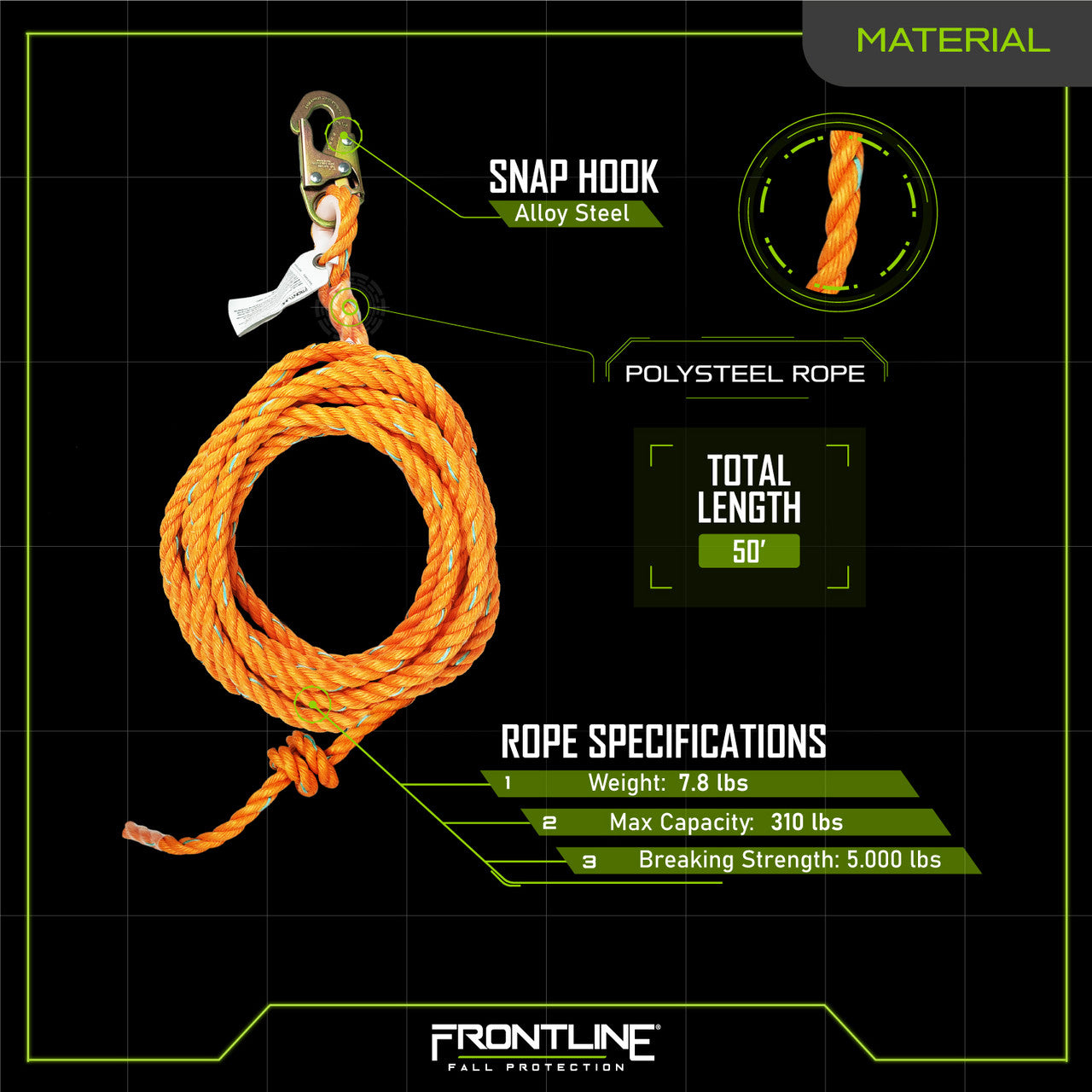 Frontline VLP50 Premium Vertical Lifeline 50' VM Hardware