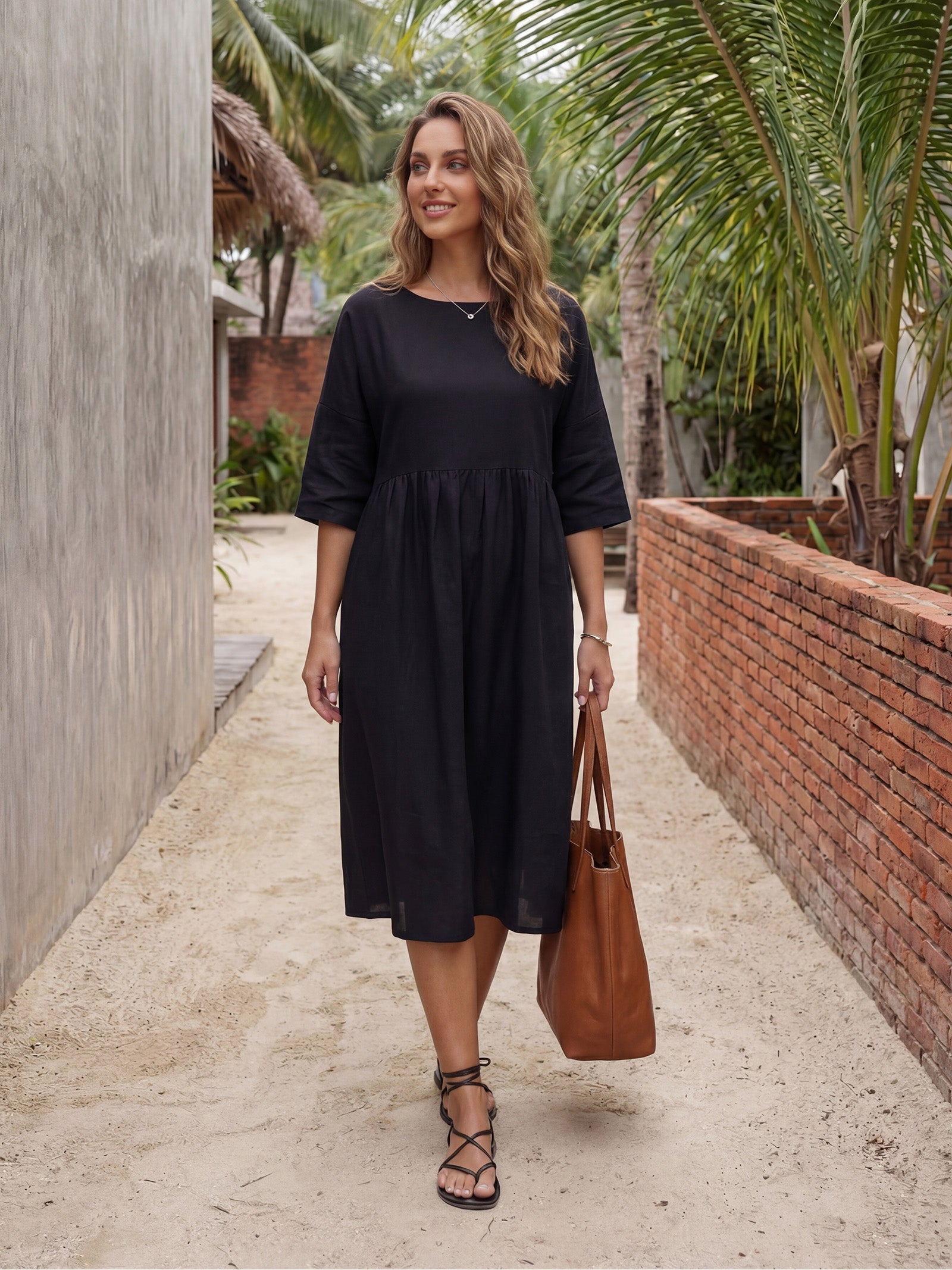 100% Linen A-Line Midi Dress VALENCIA LINTICO