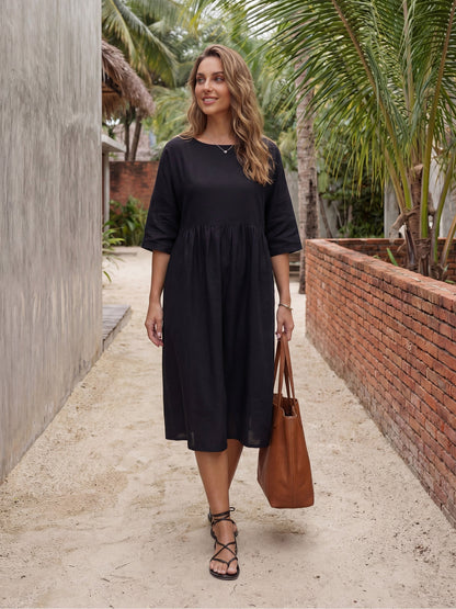 100% Linen A-Line Midi Dress VALENCIA LINTICO