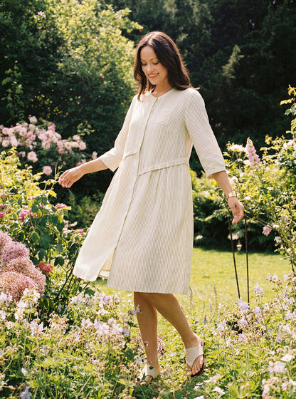 Linen-Lyocell Deconstructed Asymmetric Front Pleat Midi Dress EULALIE LINTICO