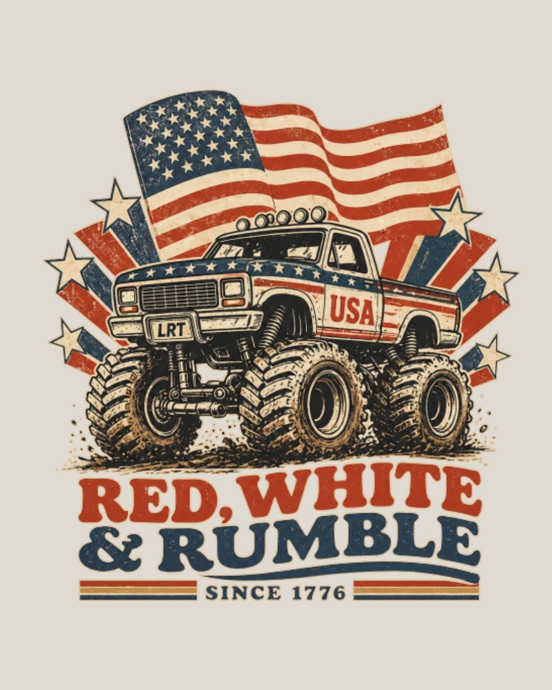 RED WHITE AND RUMBLE TEE - VINTAGE CREAM LITTLE RAD THINGS