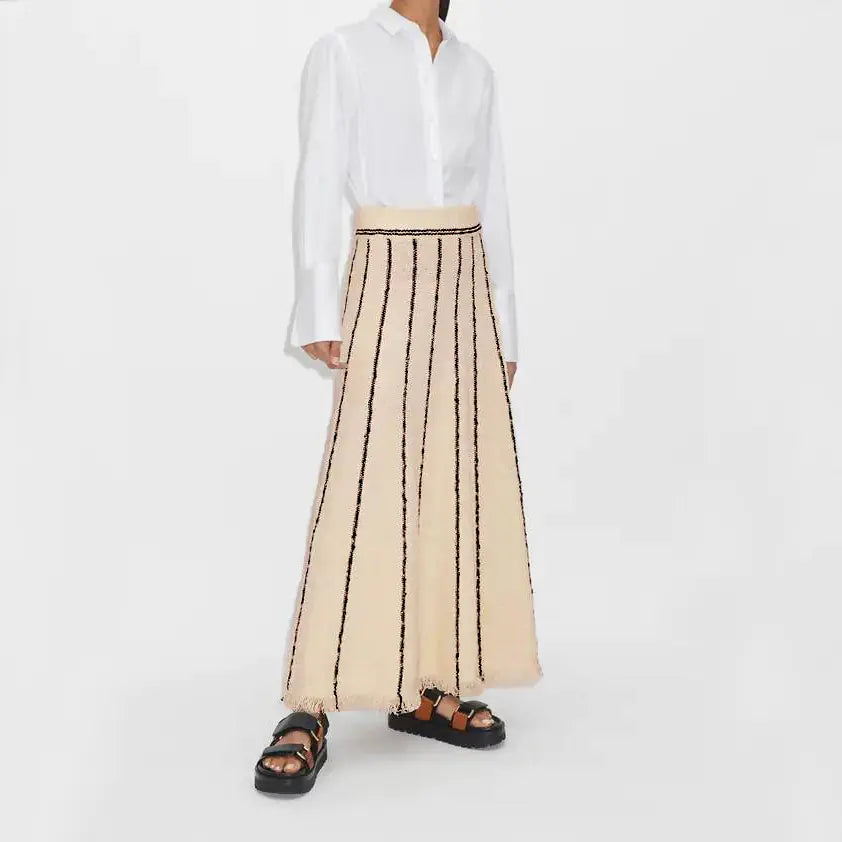 Striped Knitted Skirt with Tassels for Women